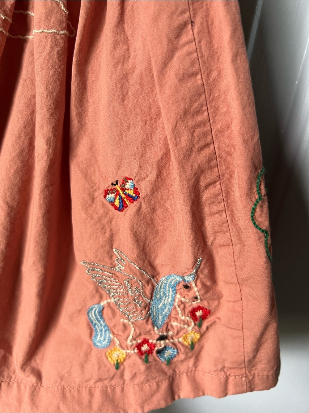 Hanna Andersson Pink Embroidered Unicorn & Rainbow Cross-back Pinafore Dress, 3T - Picture 7 of 14